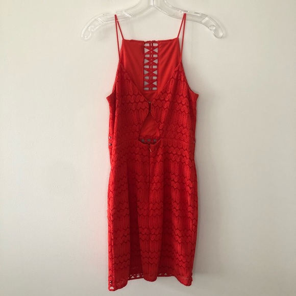 Topshop Red Lace Bodycon Cocktail Dress 4 - Picture 7 of 10